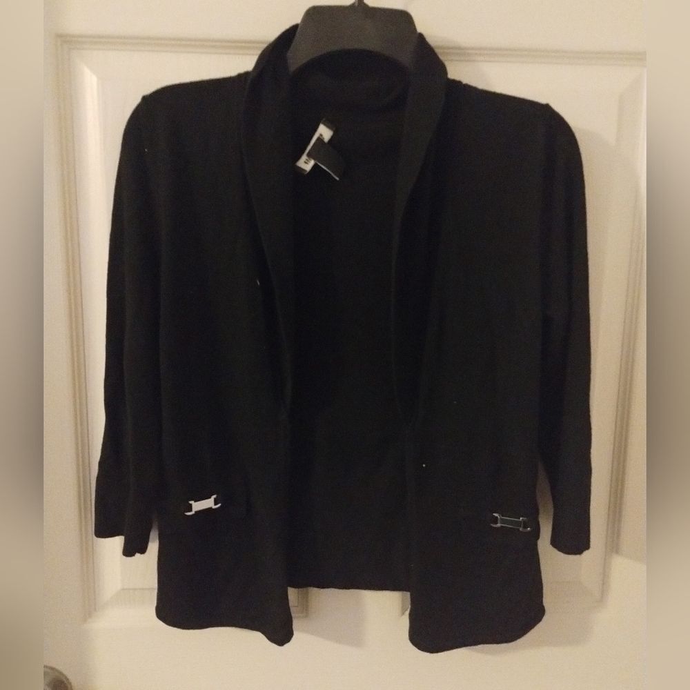 White House Black Market 3/4 Sleeve Cardigan Buckle Detail Black Size XS
